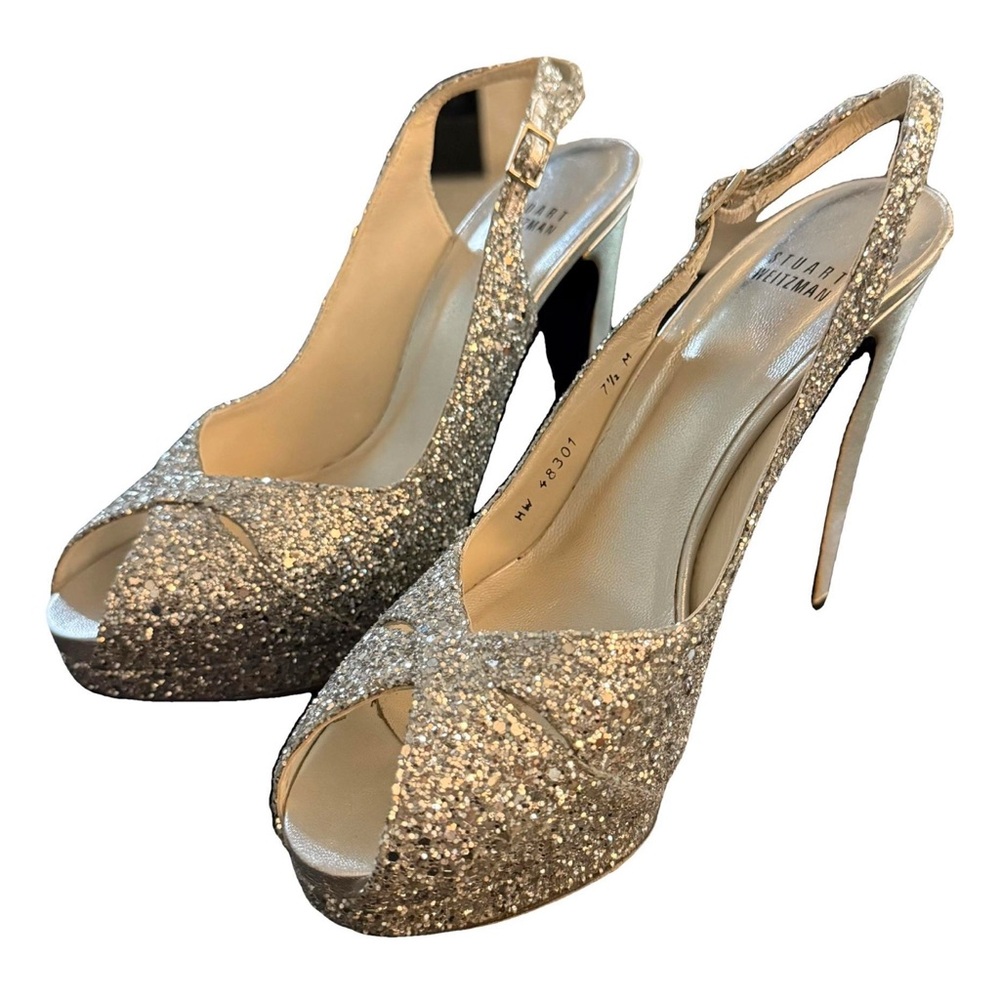Stewart Weitzman Women's Metallic Glitter Sling Back Pumps  Size 7.5 MSRP $675